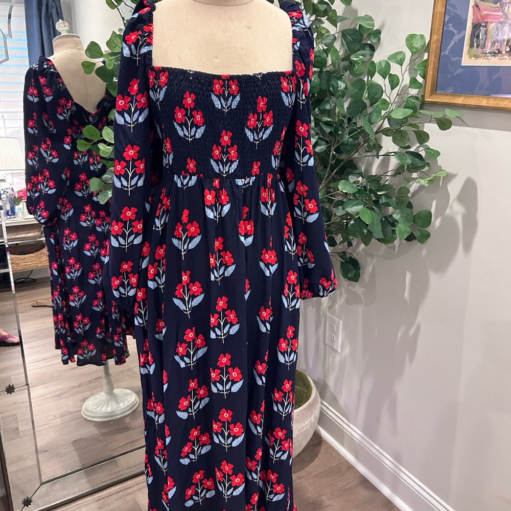 Boden navy & red floral midi dress 12P